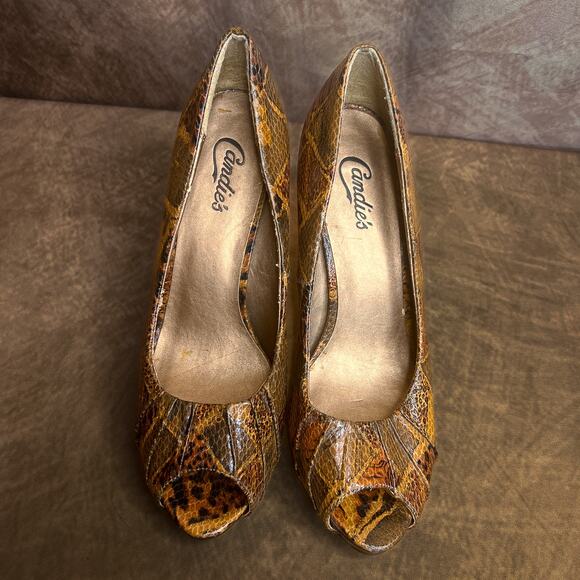 Candie's Stanton Print Patchwork Animal Print Pumps Open Toe High Heel Size 9.5 - Picture 9 of 11